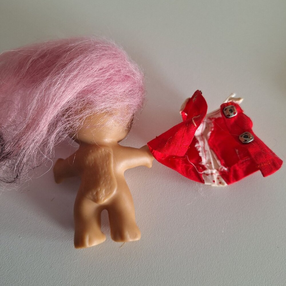1964 Moon Goon Alien Troll Doll Pink Hair Red Polka Dot Dress L Khem Vintage - Picture 9 of 10